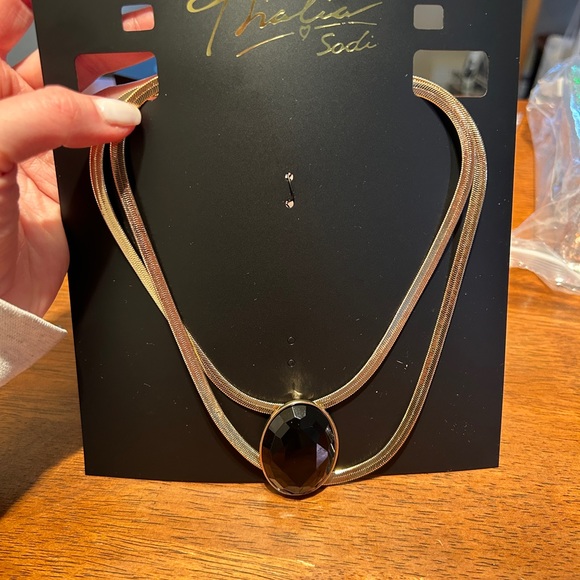 Thalia Sodi Gold-Tone Large Black Stone Double Strand Statement Necklace - Picture 2 of 5